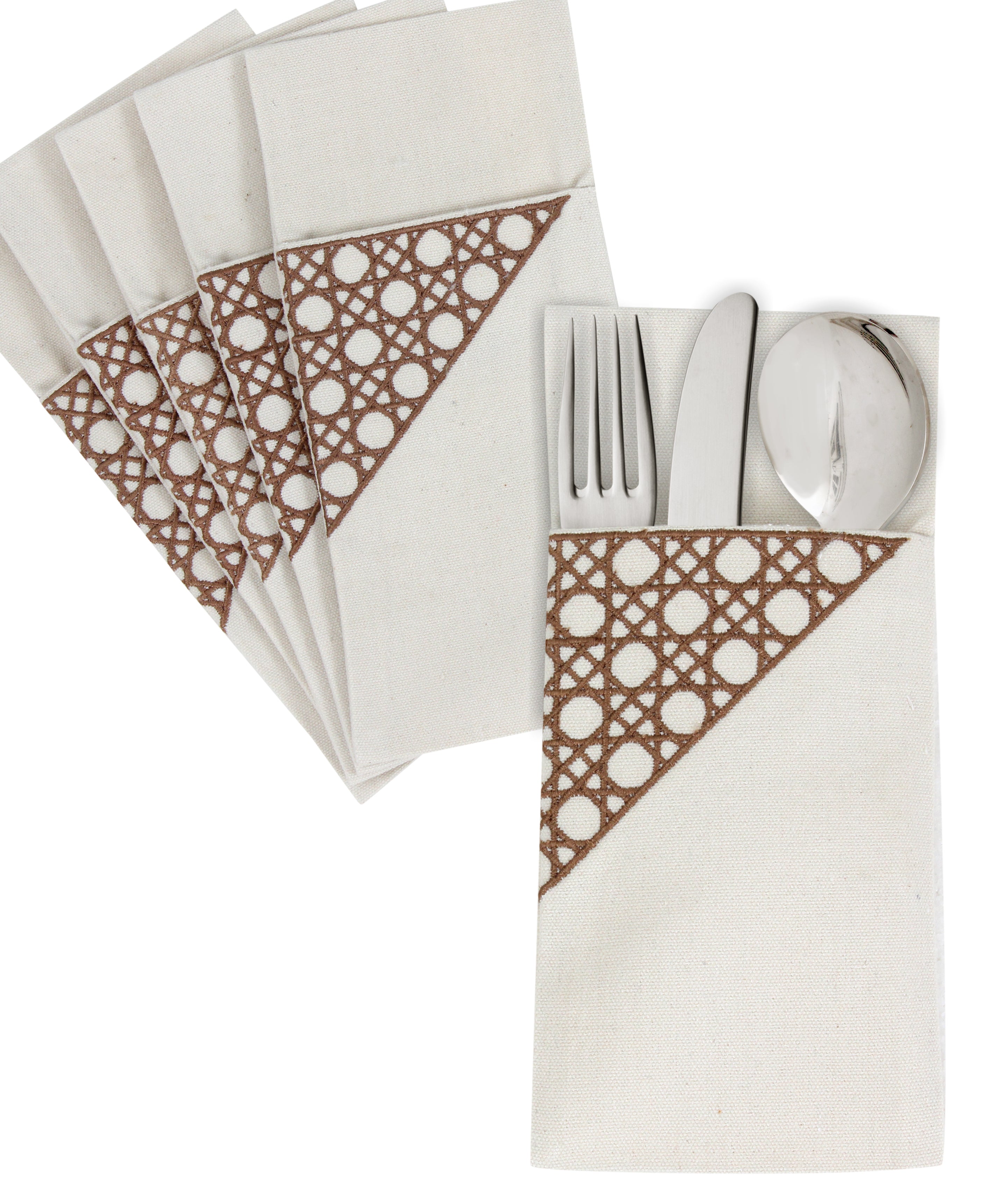 Wooden Cané Cutlery Holder Set