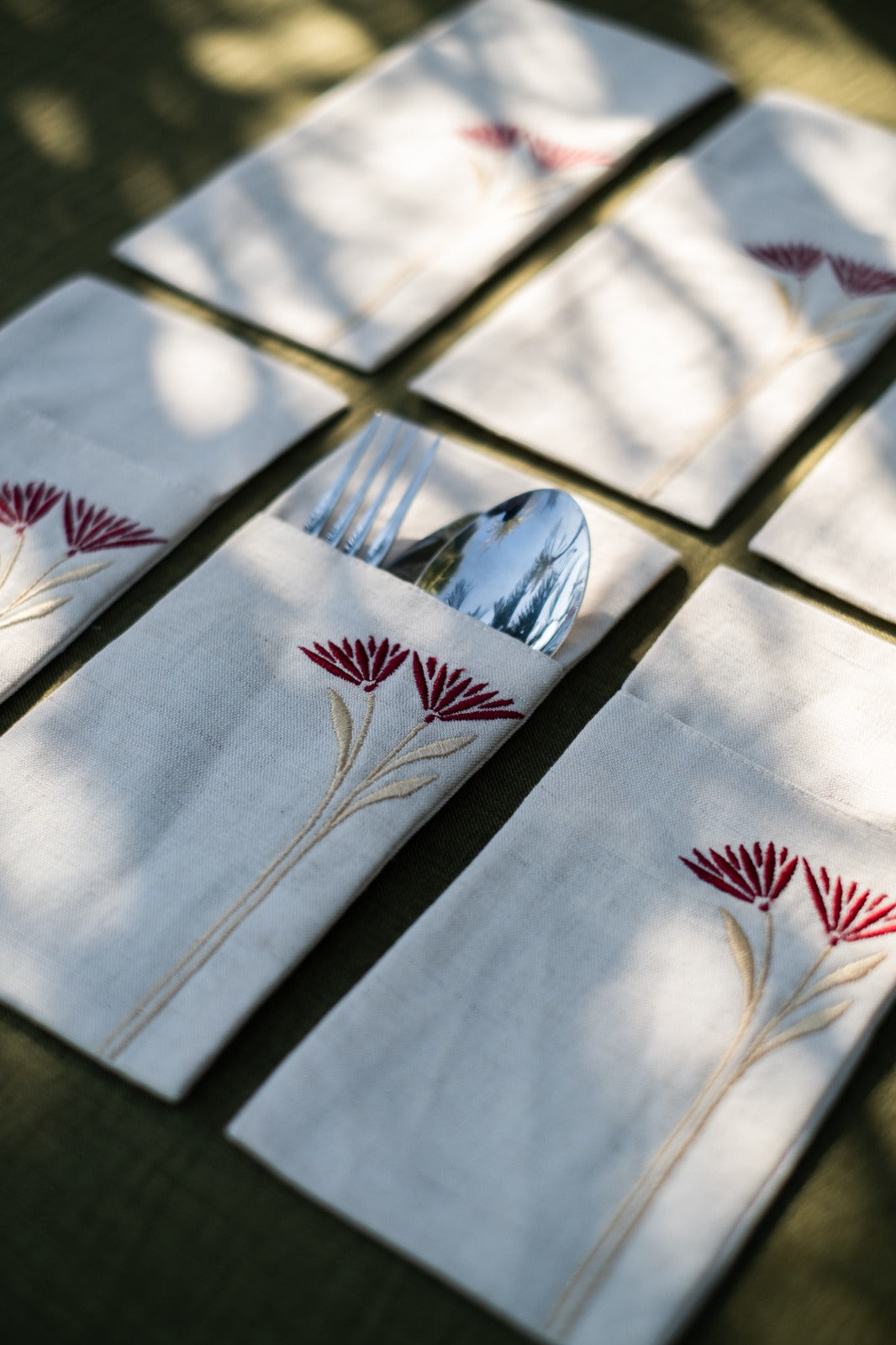 Eternal Lotus Linen Cutlery Holder Set