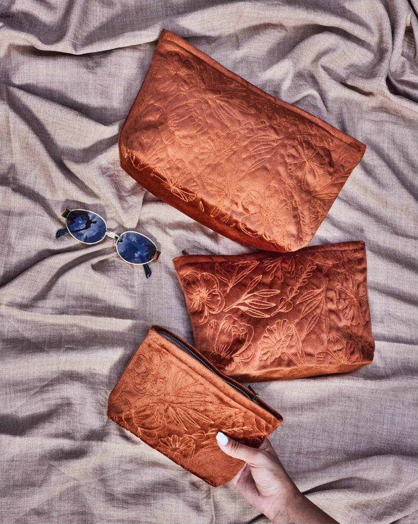 Burnt Orange Velvet Flora Pouch