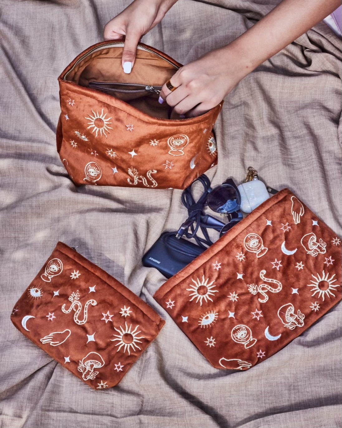 Burnt Orange Velvet Celestial Pouch