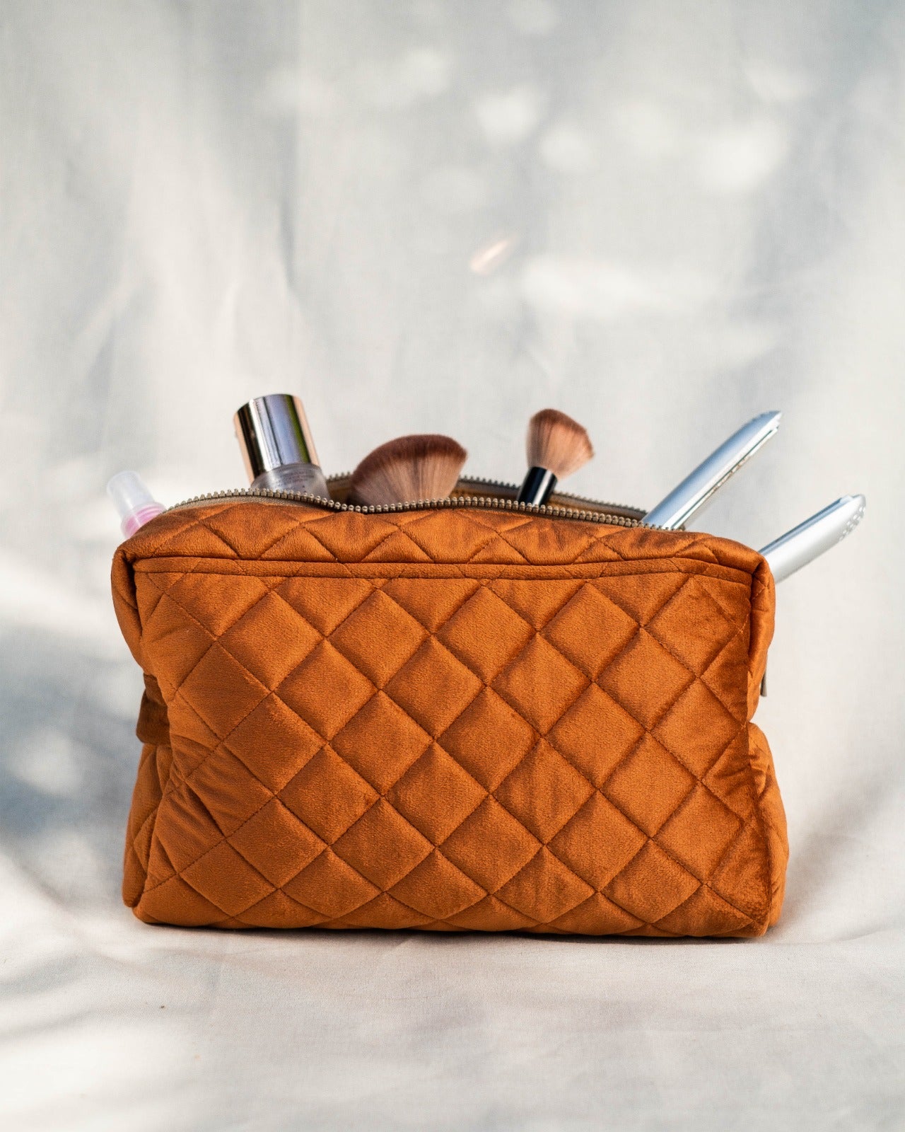 Burnt Orange Puff  Velvet Pouch