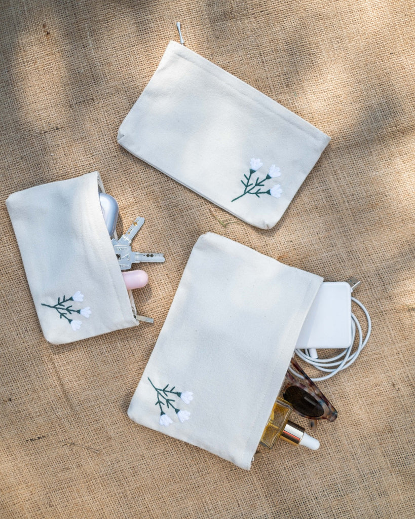 White Rose Upcycled Pouch
