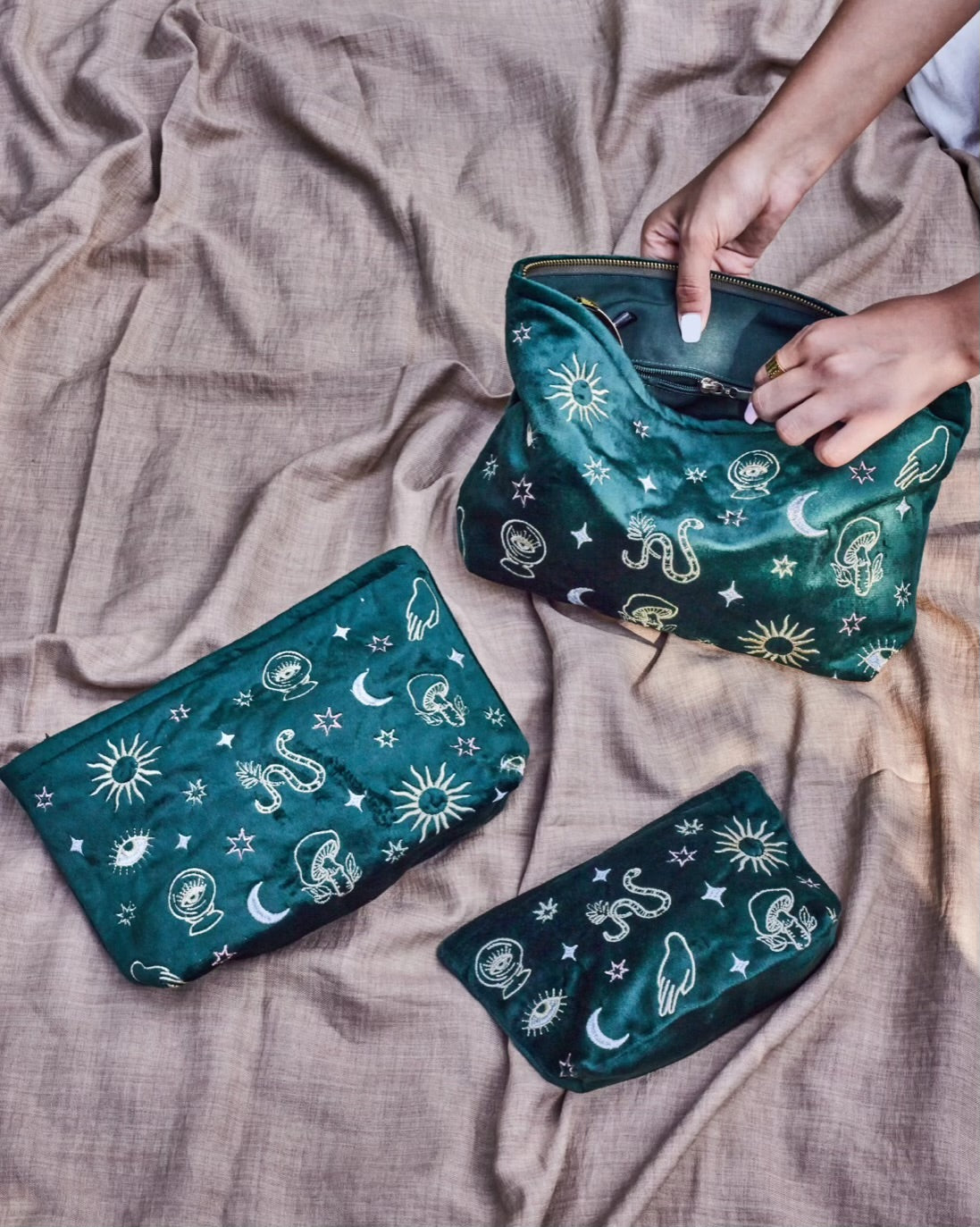 Emerald Velvet Celestial Pouch
