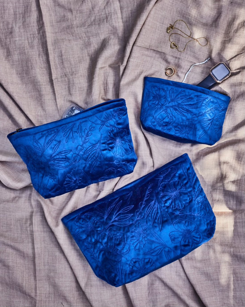 Sapphire Velvet Flora Pouch