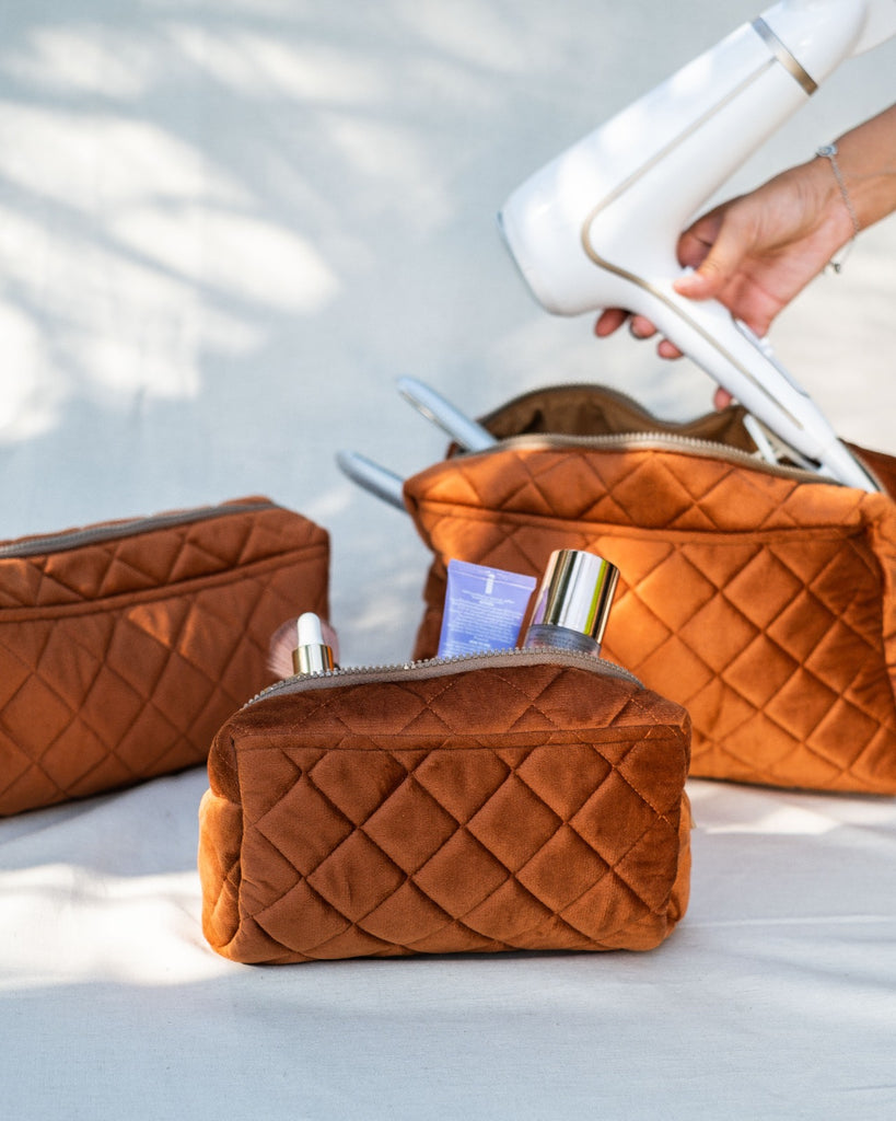 Burnt Orange Puff  Velvet Pouch