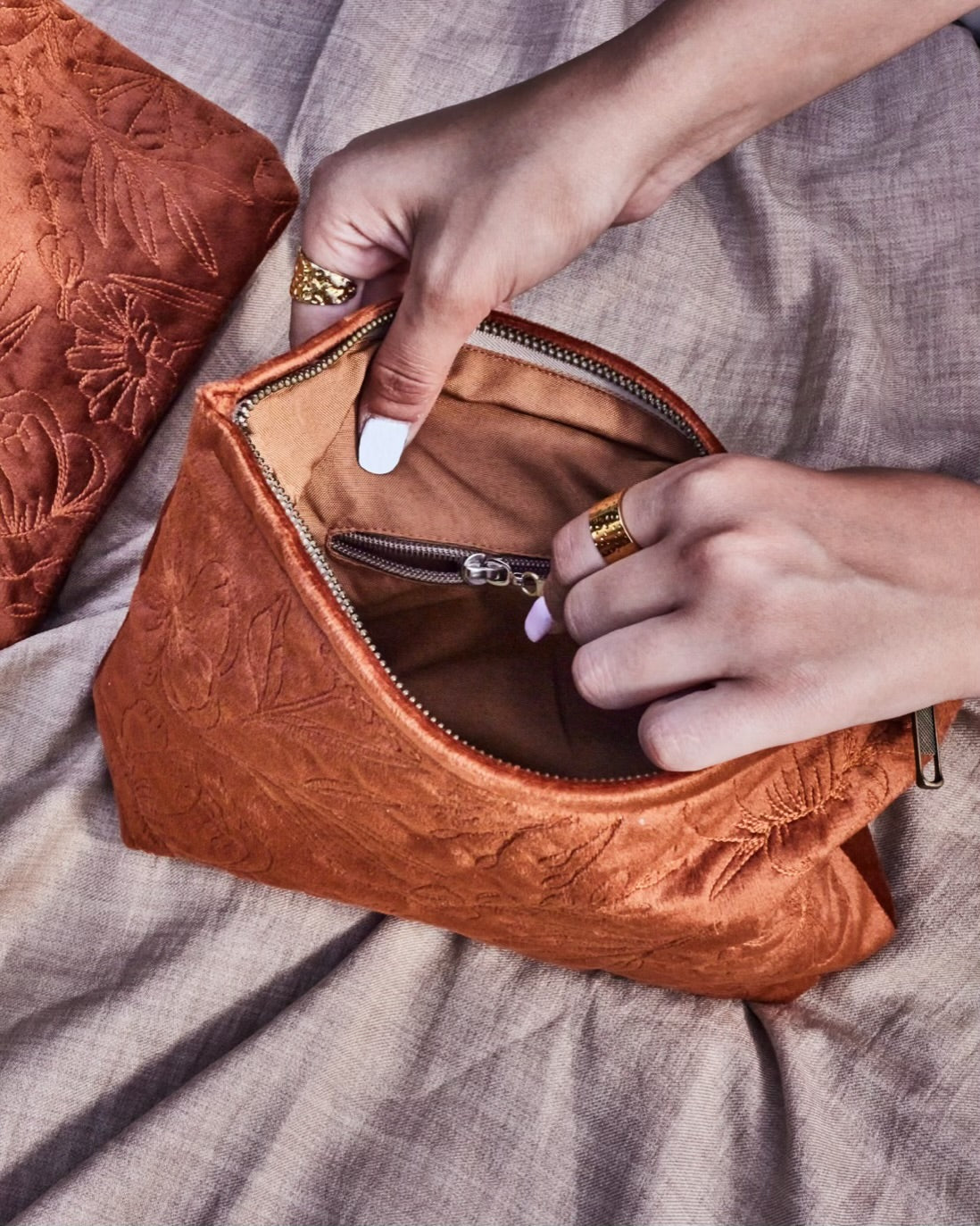Burnt Orange Velvet Flora Pouch