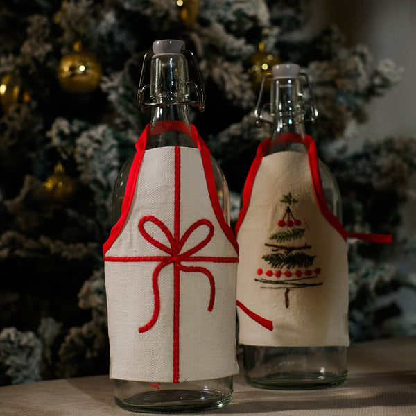 Ribbon &Tree Bottle Apron Set