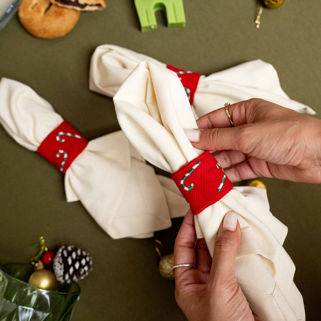 Candy Cane Velvet Napkin Holder Ring Set
