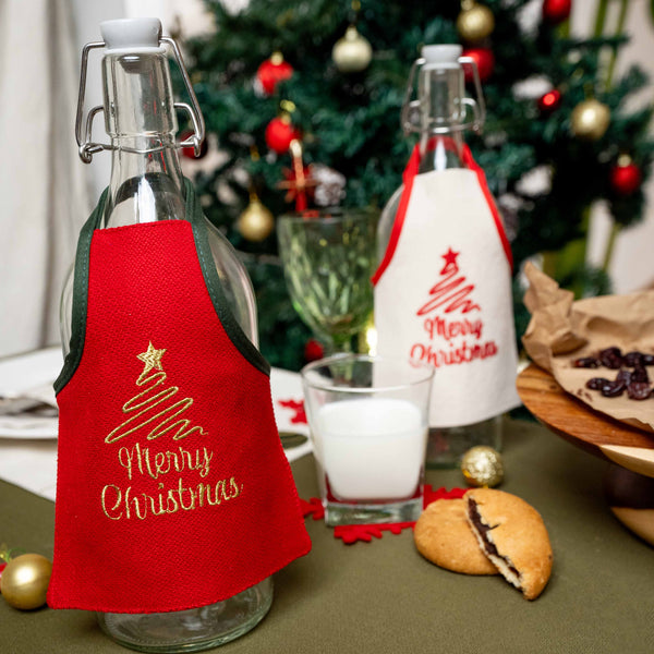 Merry Christmas Velvet Bottle Apron Set