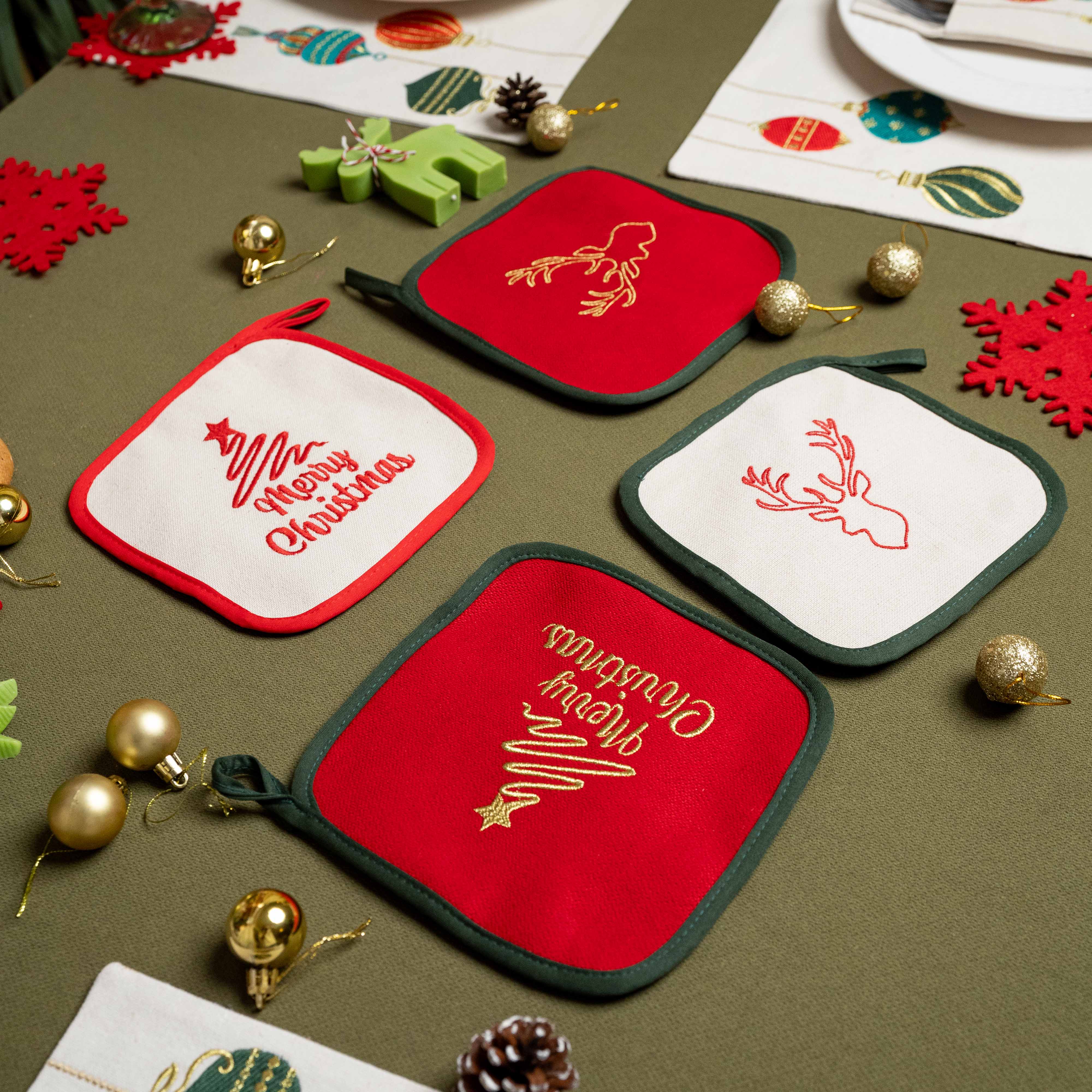 Merry Christmas Velvet Oven Mittens