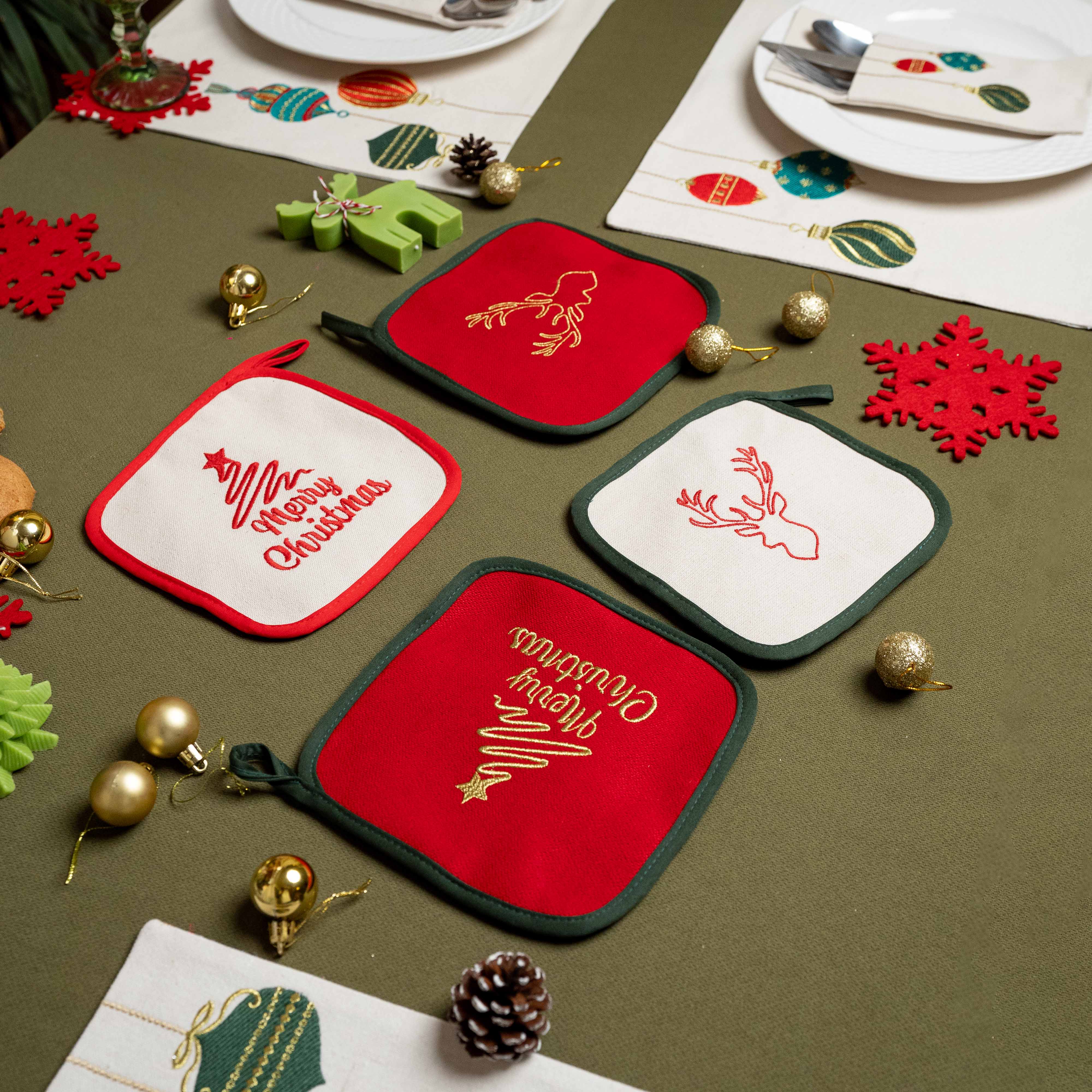 Merry Christmas Velvet Oven Mittens