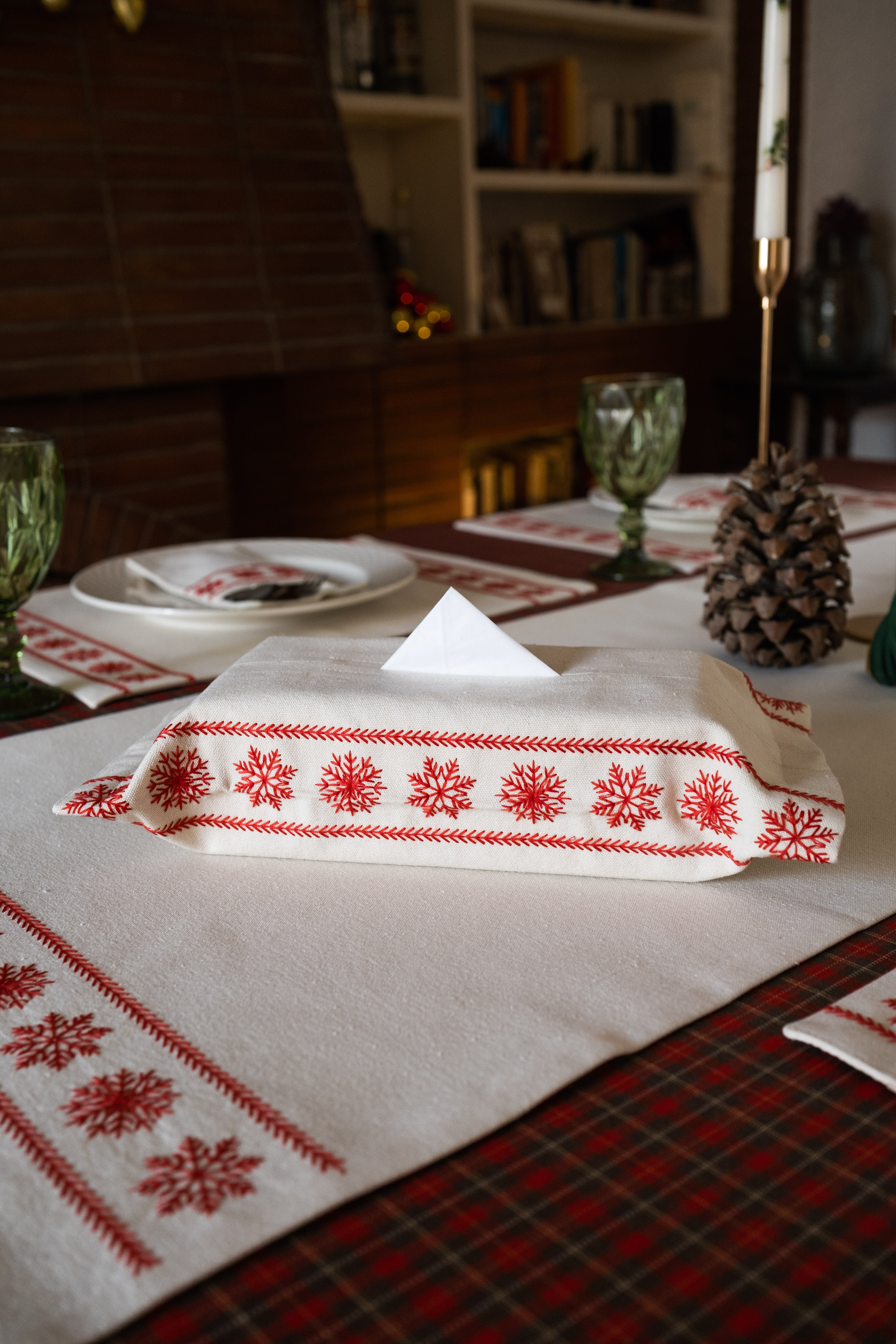 Red Snowfall Tissue Box Cover