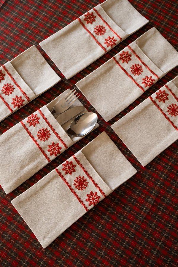 Red Snowfall Cutlery Holder Set