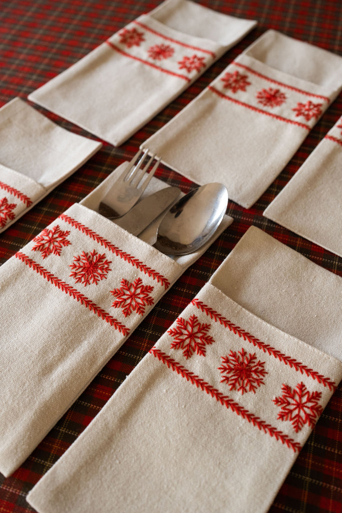 Red Snowfall Cutlery Holder Set