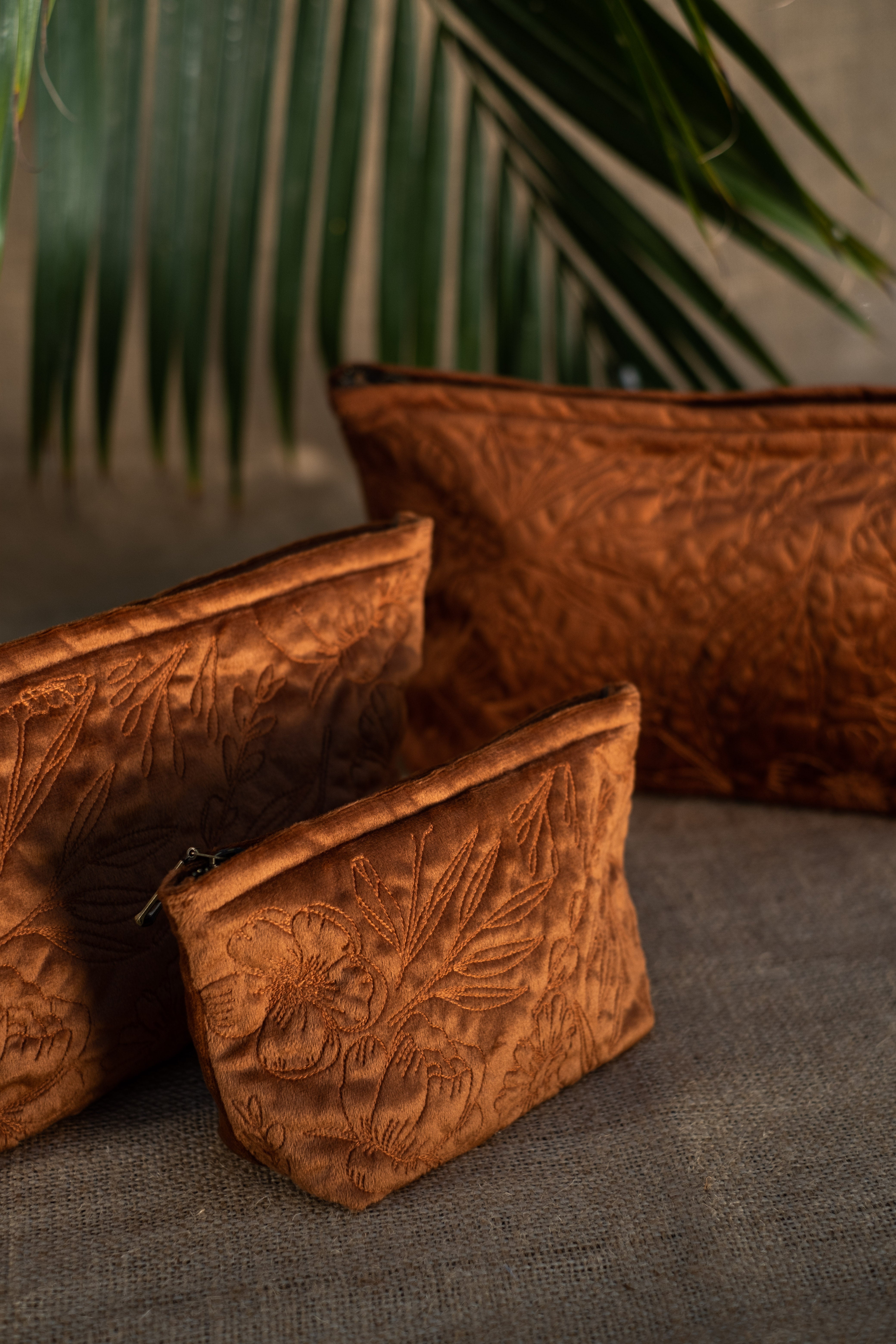 Burnt Orange Velvet Flora Pouch