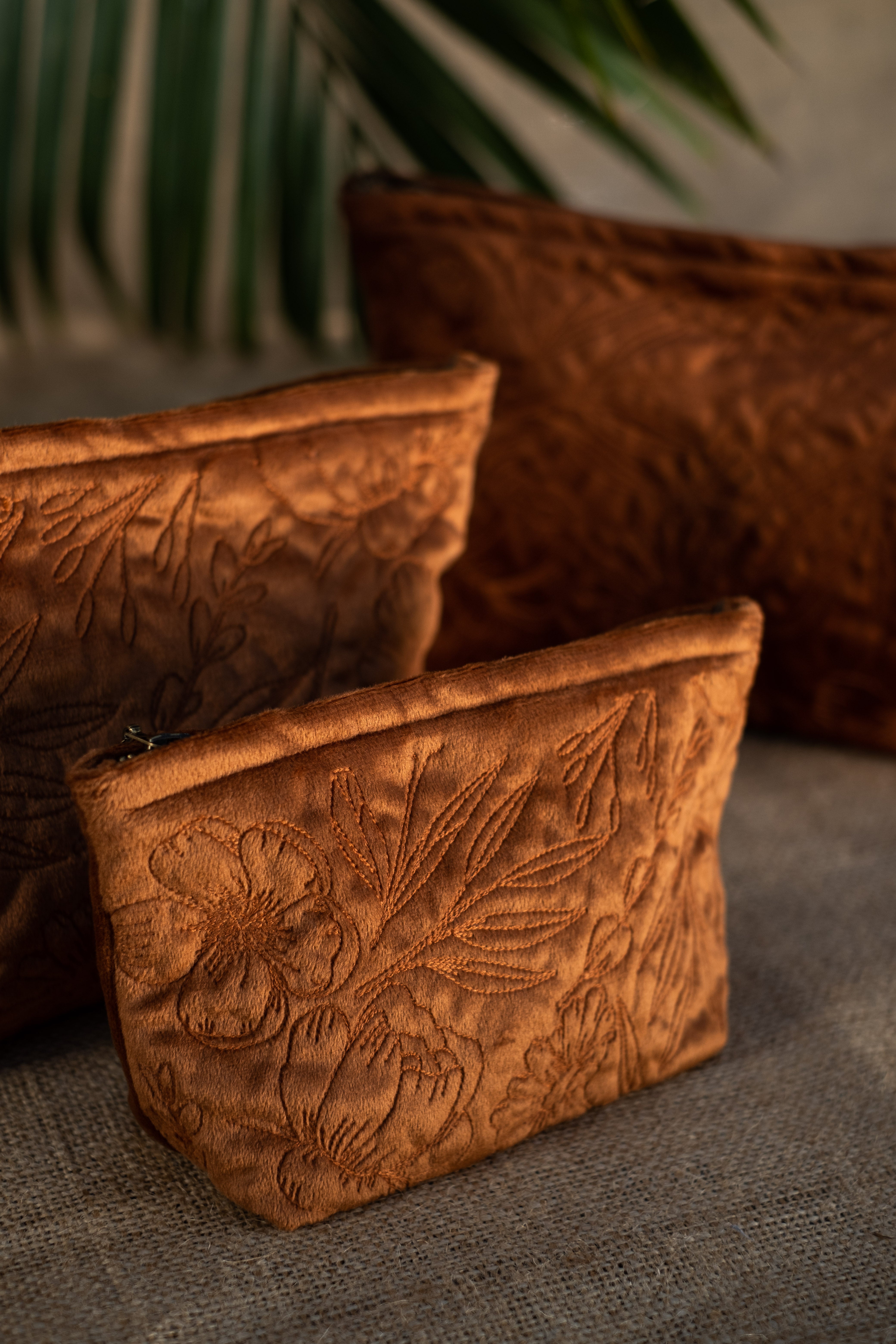 Burnt Orange Velvet Flora Pouch