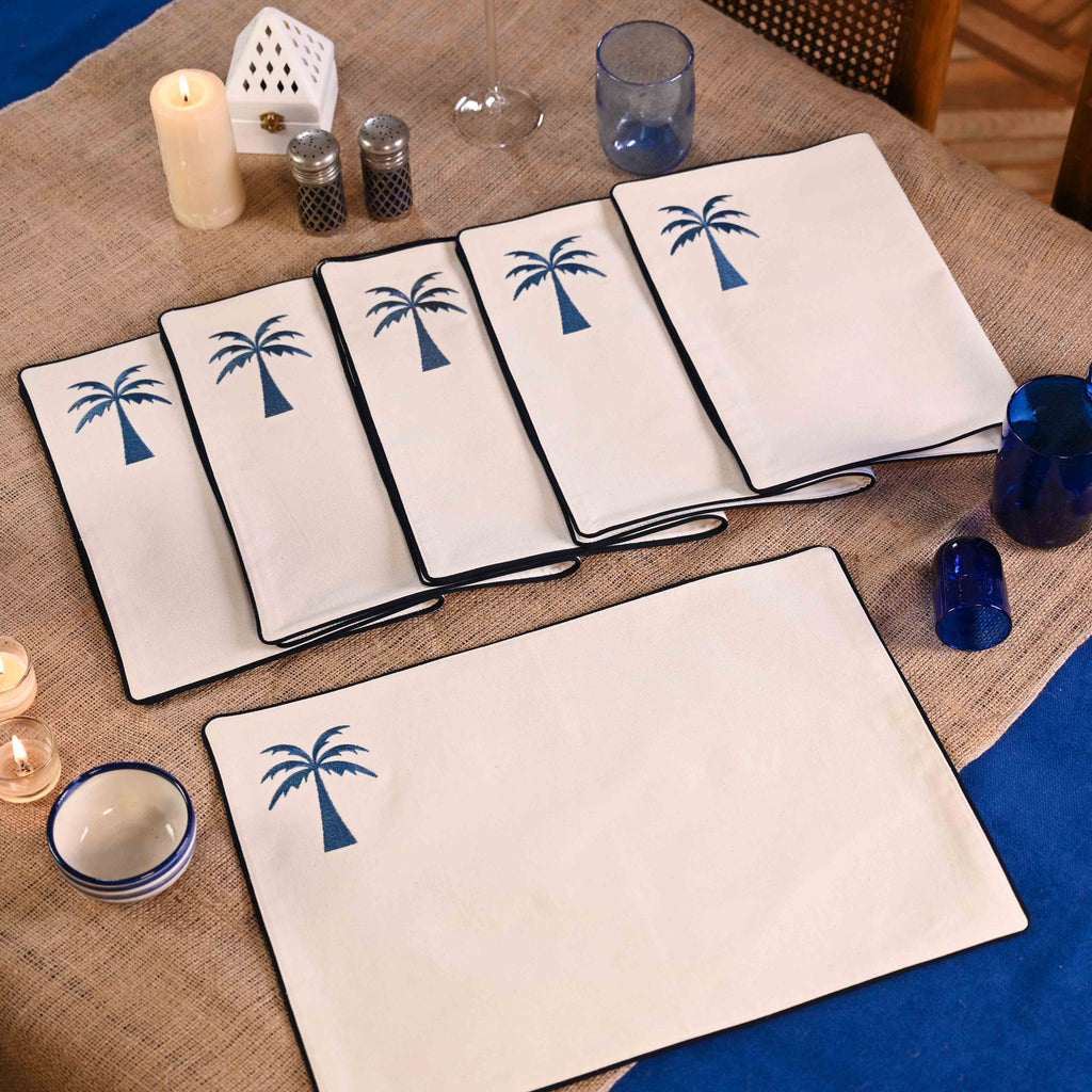 Blue Palm Placemats Set