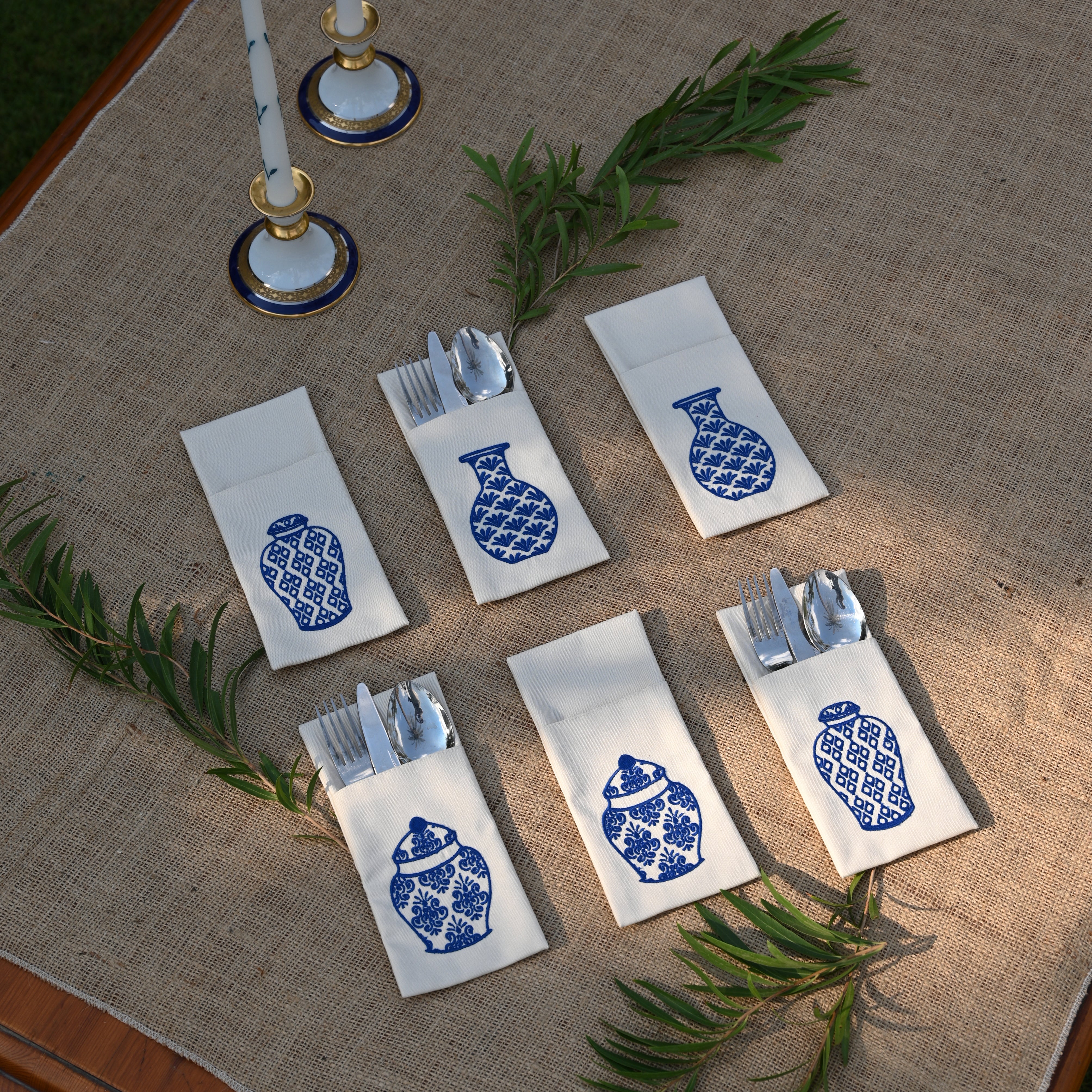 Bleu Blanc Cutlery Holder Set