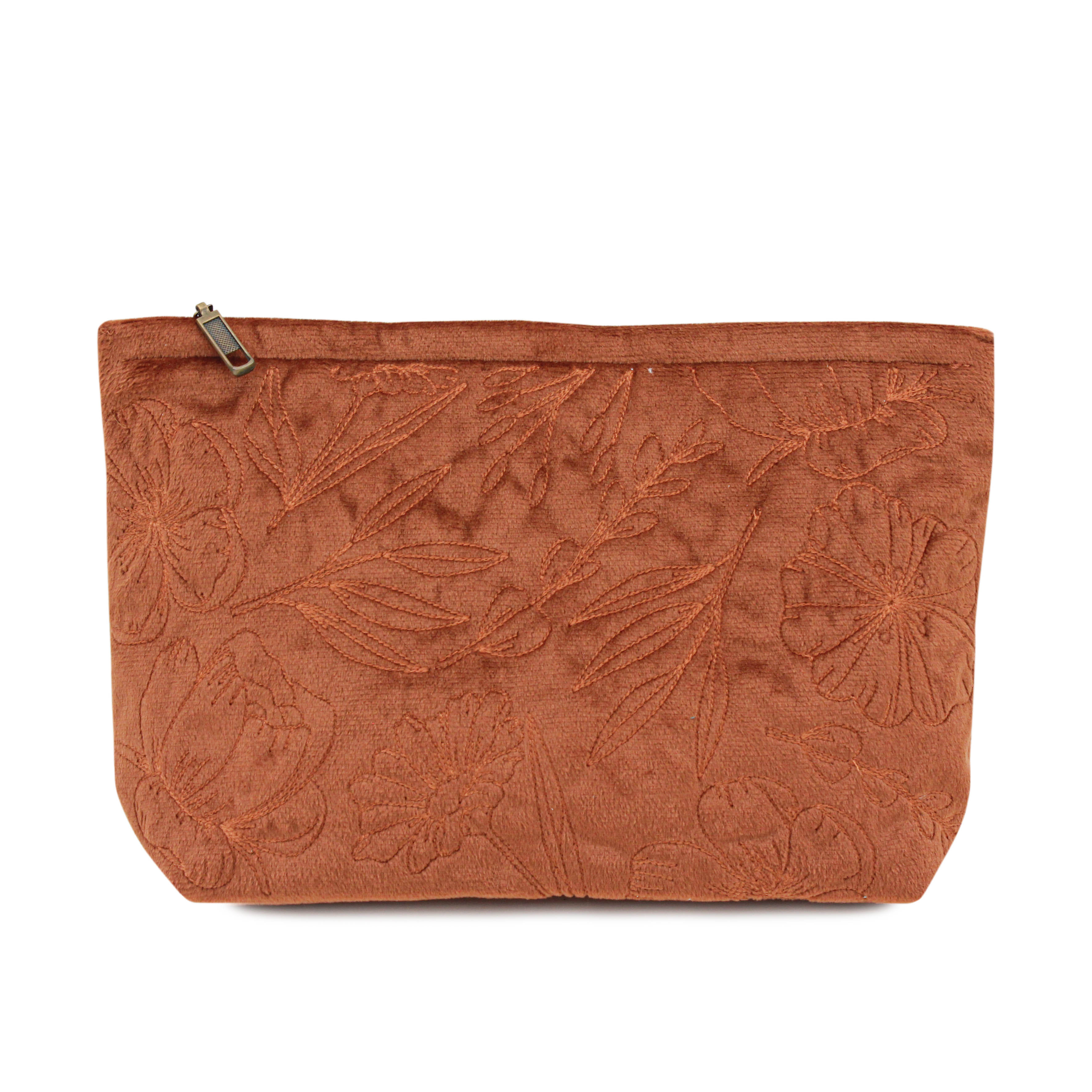 Burnt Orange Velvet Flora Pouch