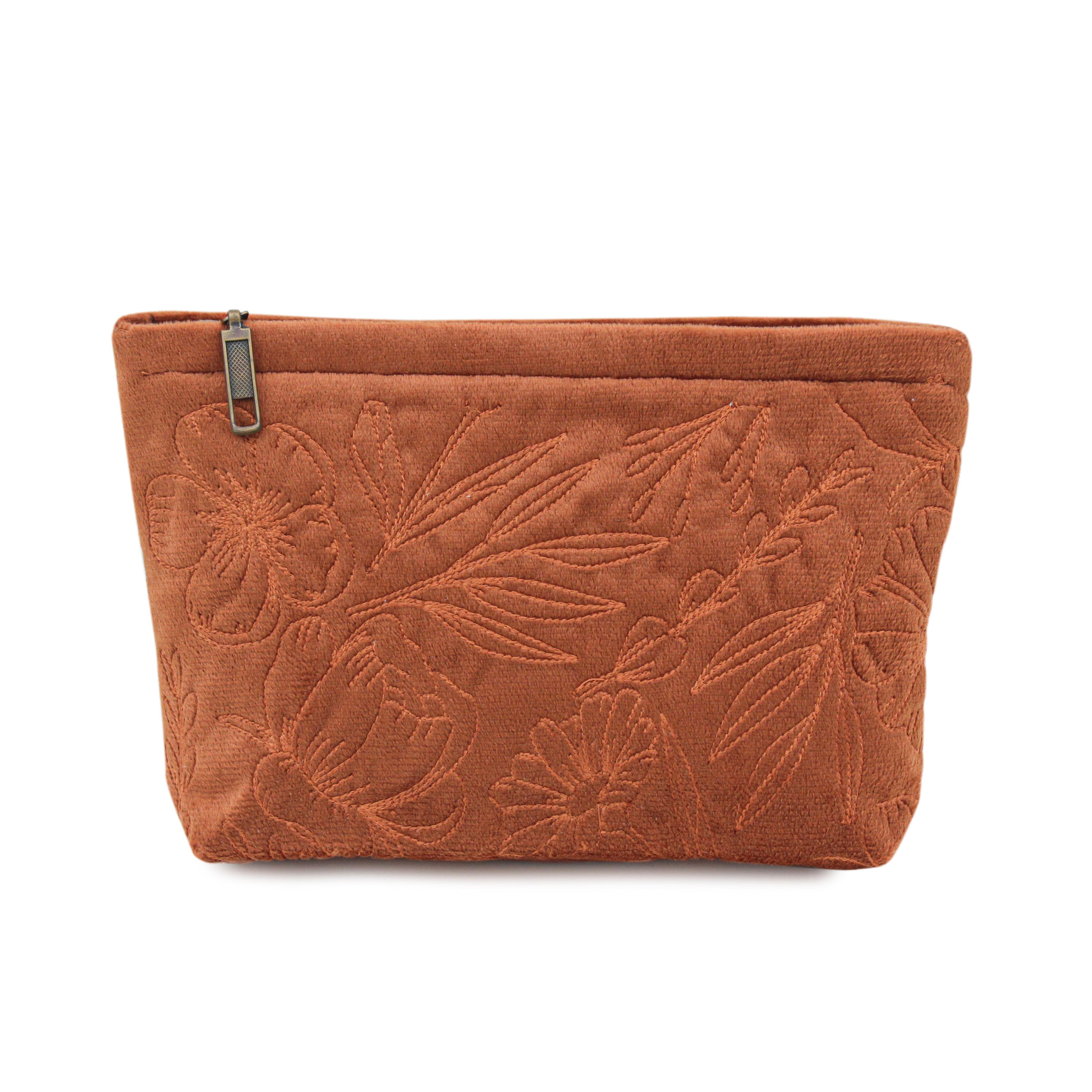 Burnt Orange Velvet Flora Pouch