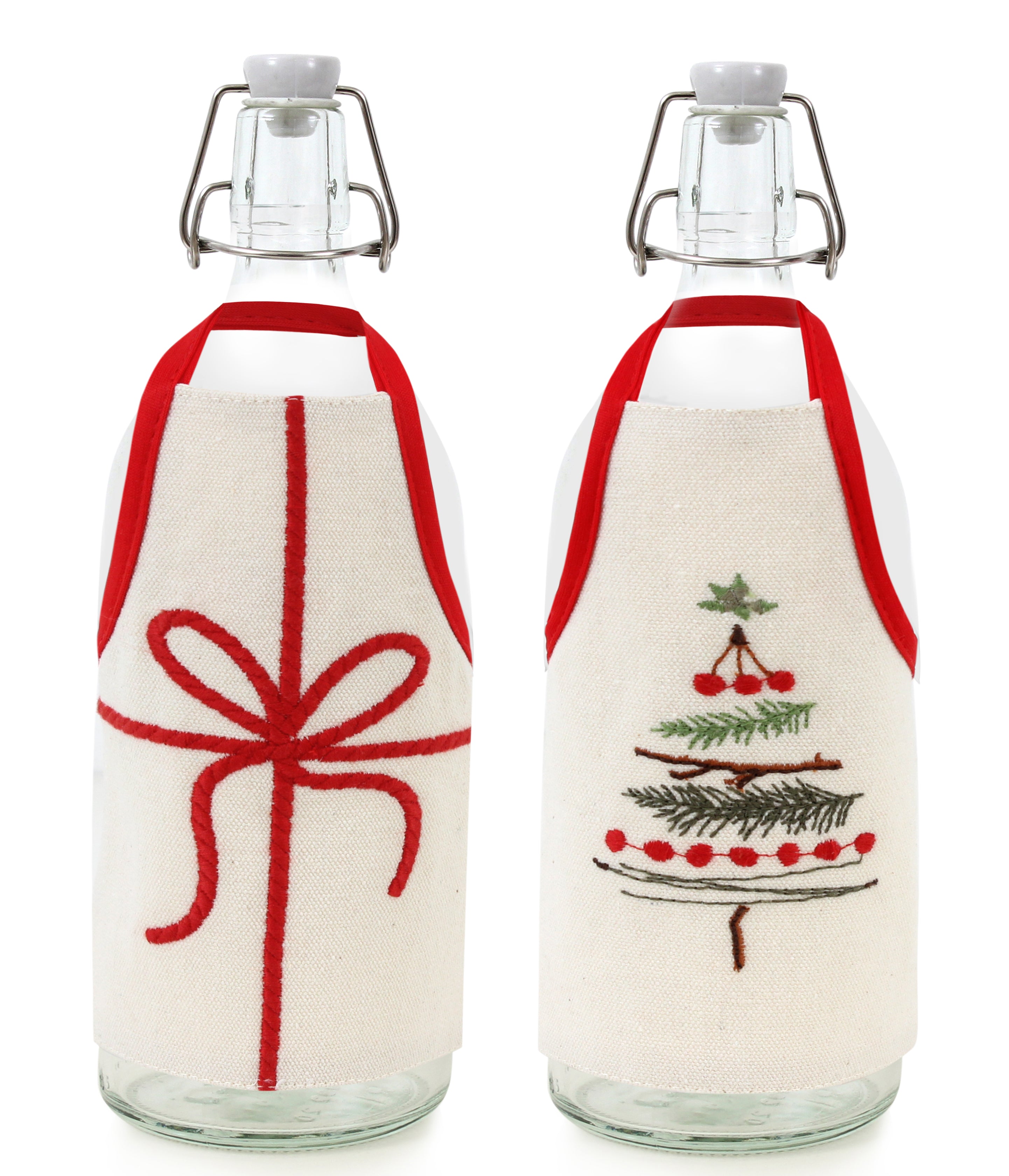 Ribbon &Tree Bottle Apron Set