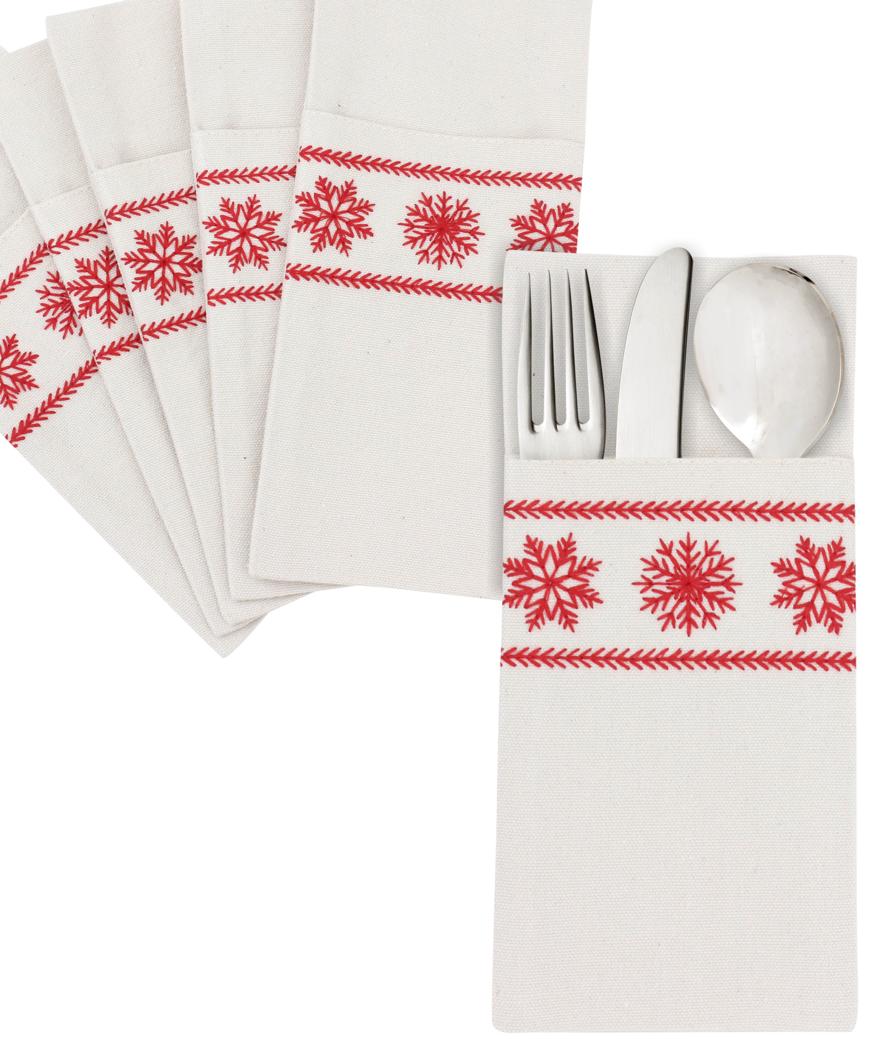 Red Snowfall Cutlery Holder Set