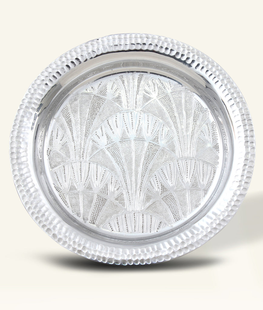 Lotus Hand-Hammered Aluminum Round Tray
