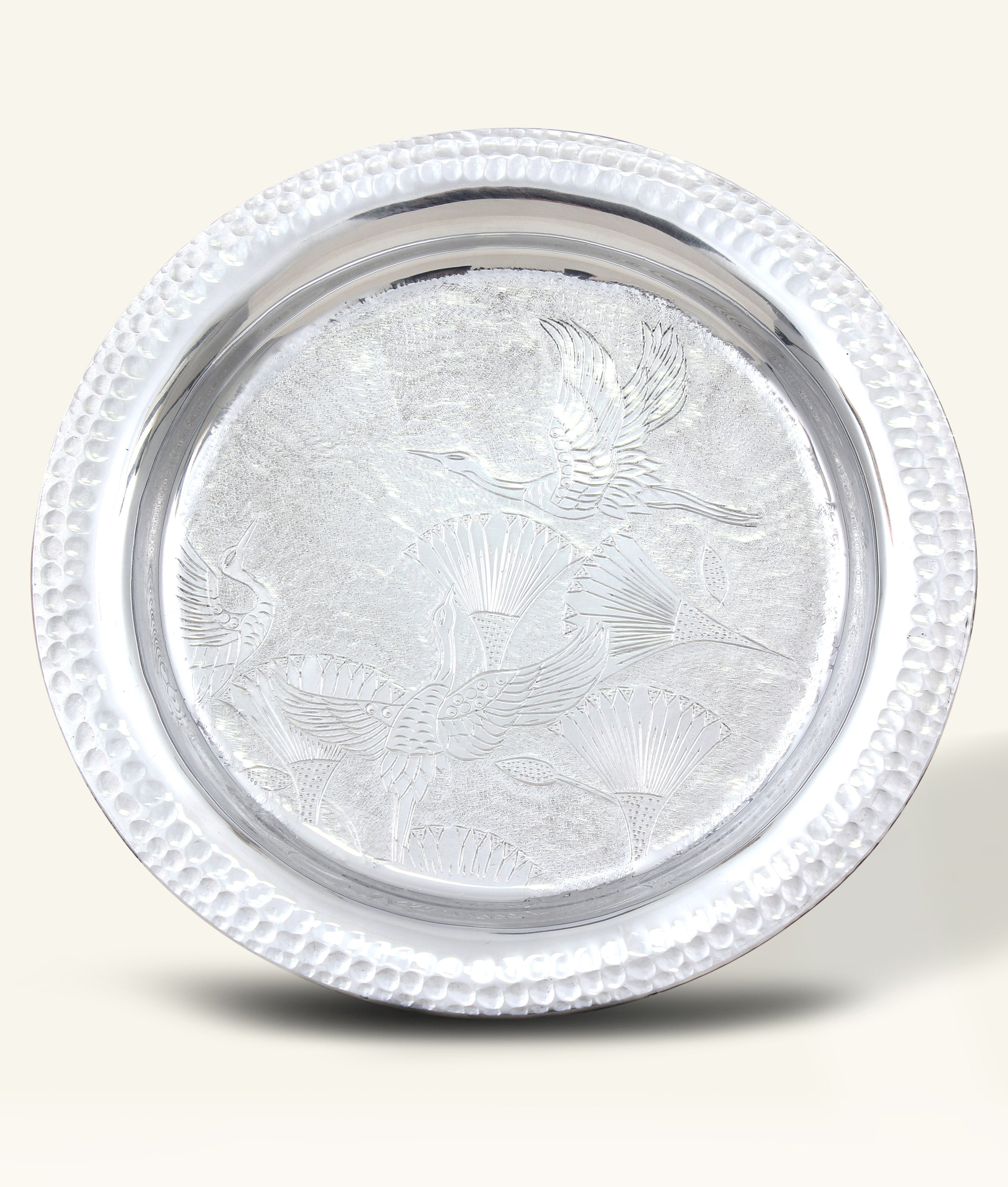 Birds Hand-Hammered Aluminum Round Tray