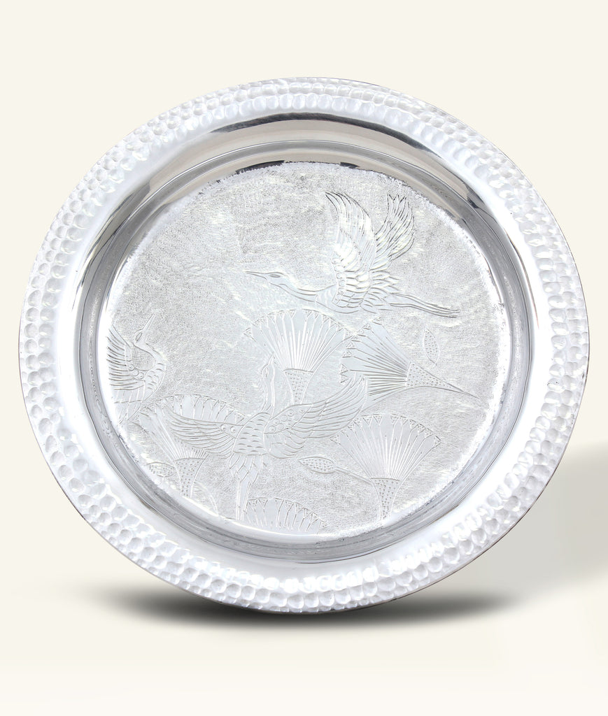 Birds Hand-Hammered Aluminum Round Tray