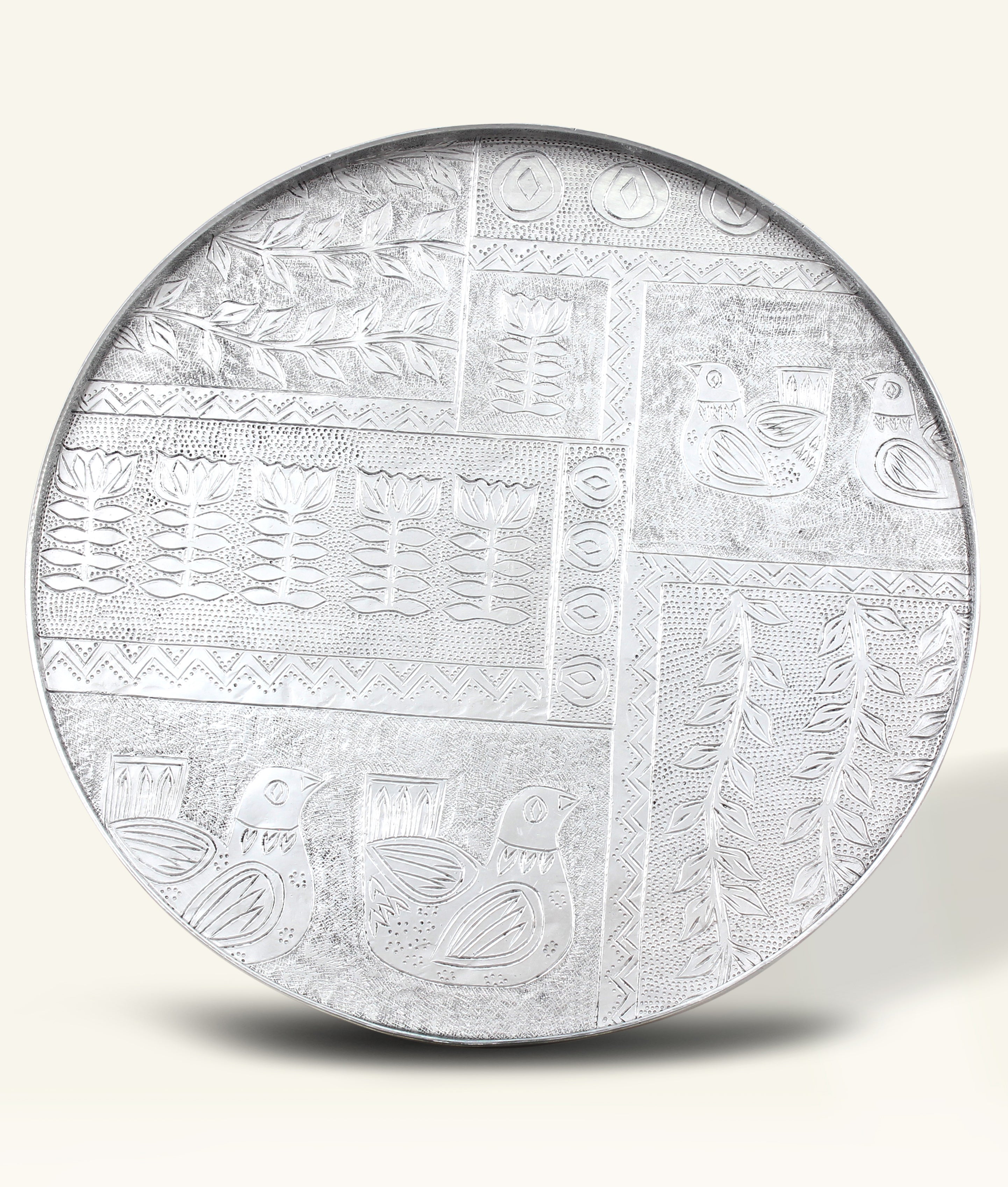 Al-Wadi Hand-Hammered Rimmed Aluminum Round Tray with Rin