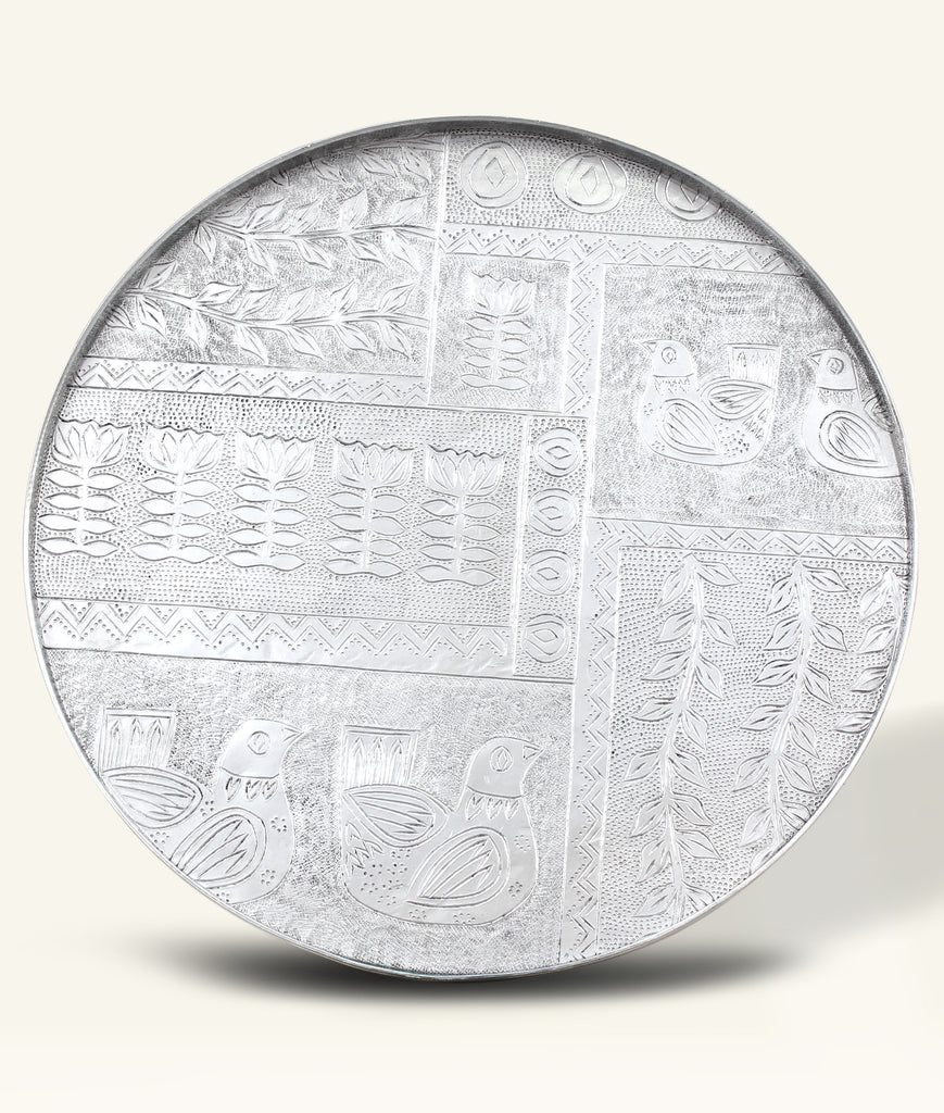 Al-Wadi Hand-Hammered Rimmed Aluminum Round Tray with Rin