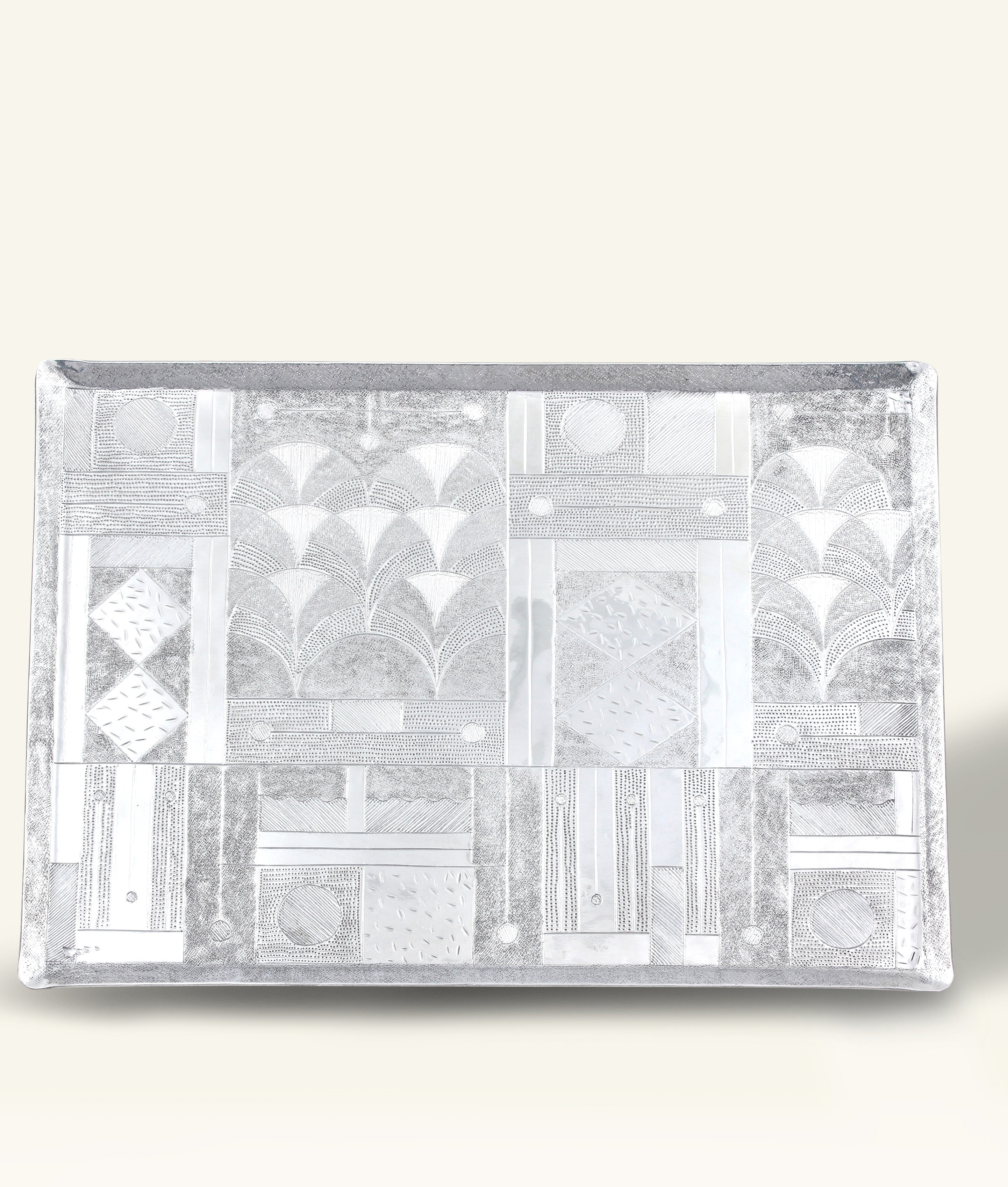 Lotus Hand-Hammered Aluminum Rectangular Tray