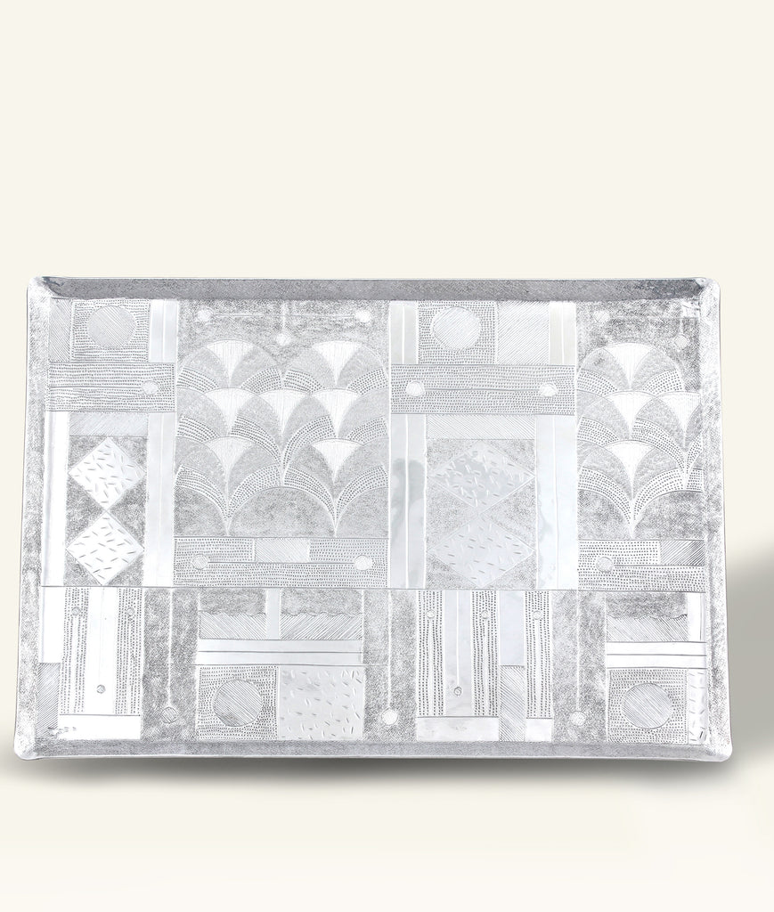 Lotus Hand-Hammered Aluminum Rectangular Tray