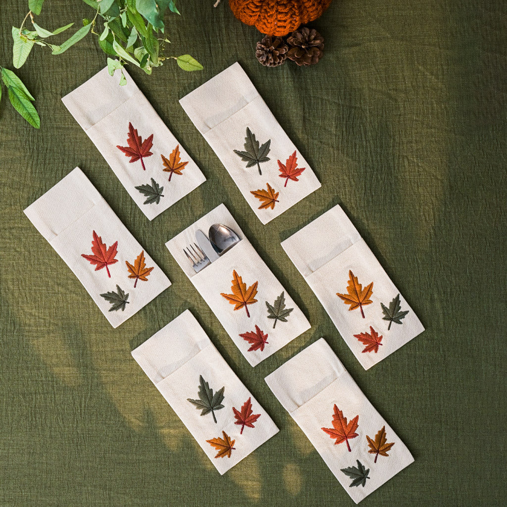 Maple Leaves Canvas Cutlery Holder Set