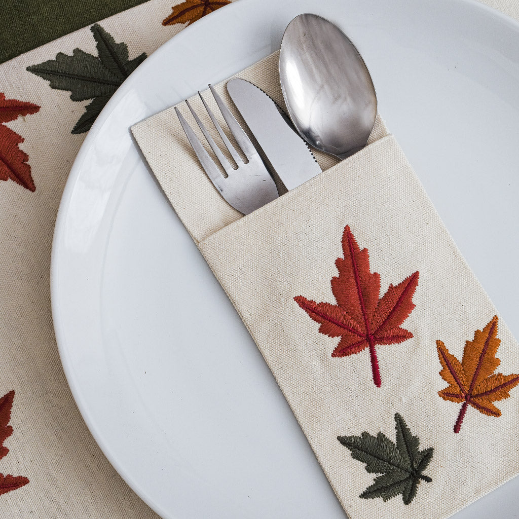 Maple Leaves Canvas Cutlery Holder Set