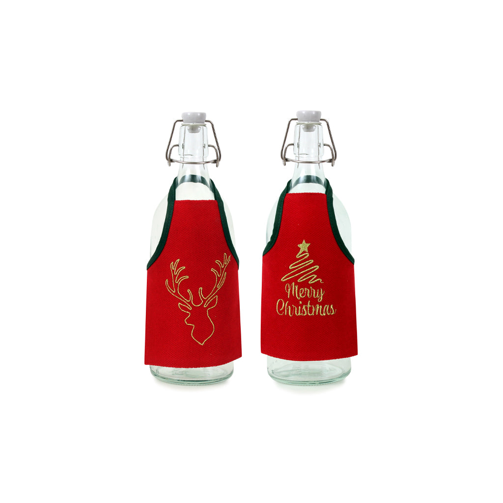 Merry Christmas Velvet Bottle Apron Set