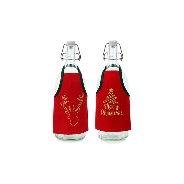 Merry Christmas Velvet Bottle Apron Set