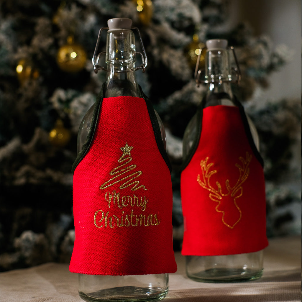 Merry Christmas Velvet Bottle Apron Set