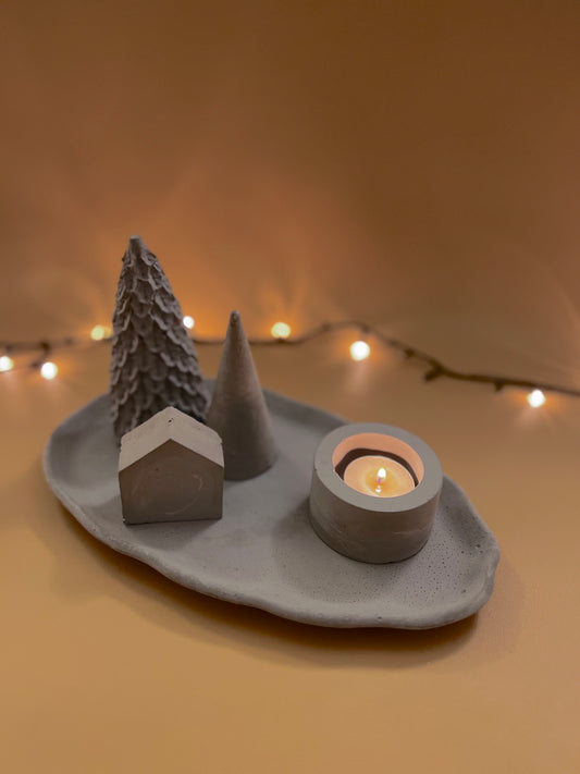 Concrete Christmas Oval/Candle set