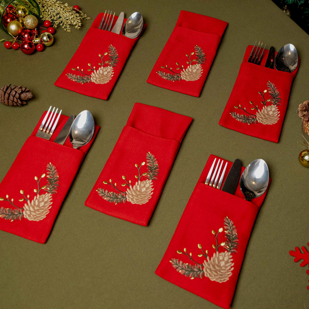 Pine Cone Velvet Cutlery Holder Set
