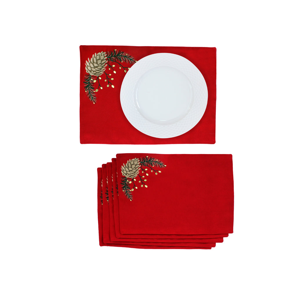 Pine Cone Velvet Placemat Set