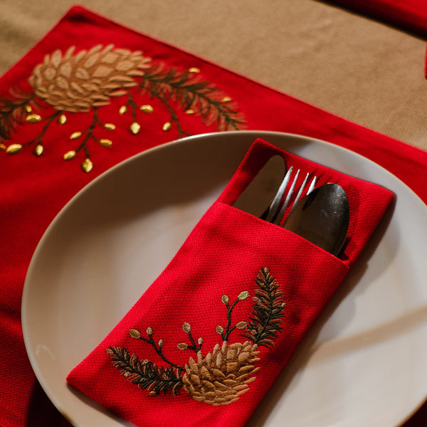 Pine Cone Velvet Cutlery Holder Set