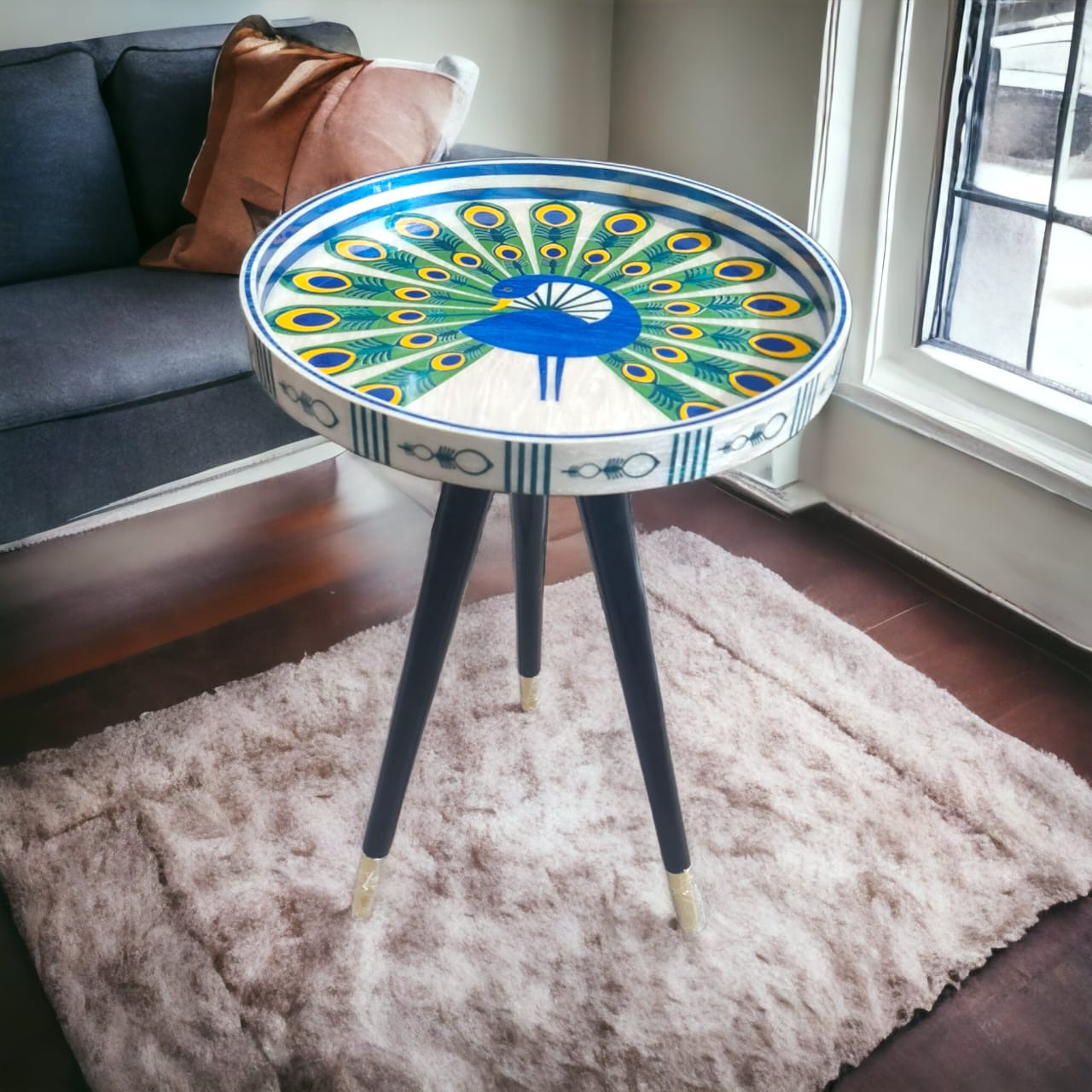 Peacock Paradise Mother of Pearl Side Table