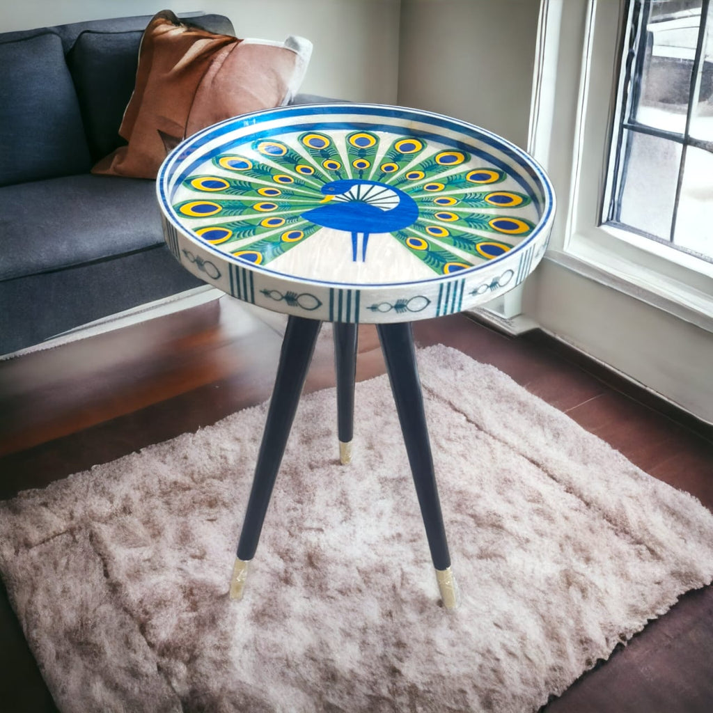 Peacock Paradise Seashell Side Table