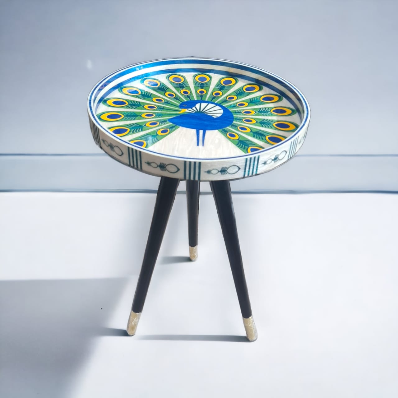 Peacock Paradise Mother of Pearl Side Table