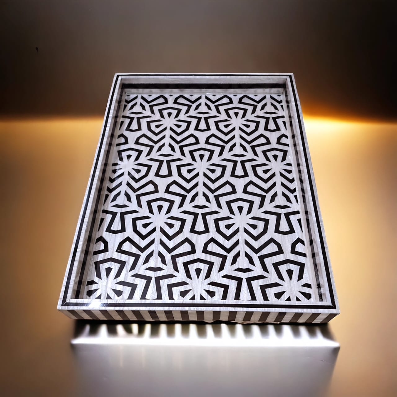 Bold Motif - White Background Mother of Pearl Tray