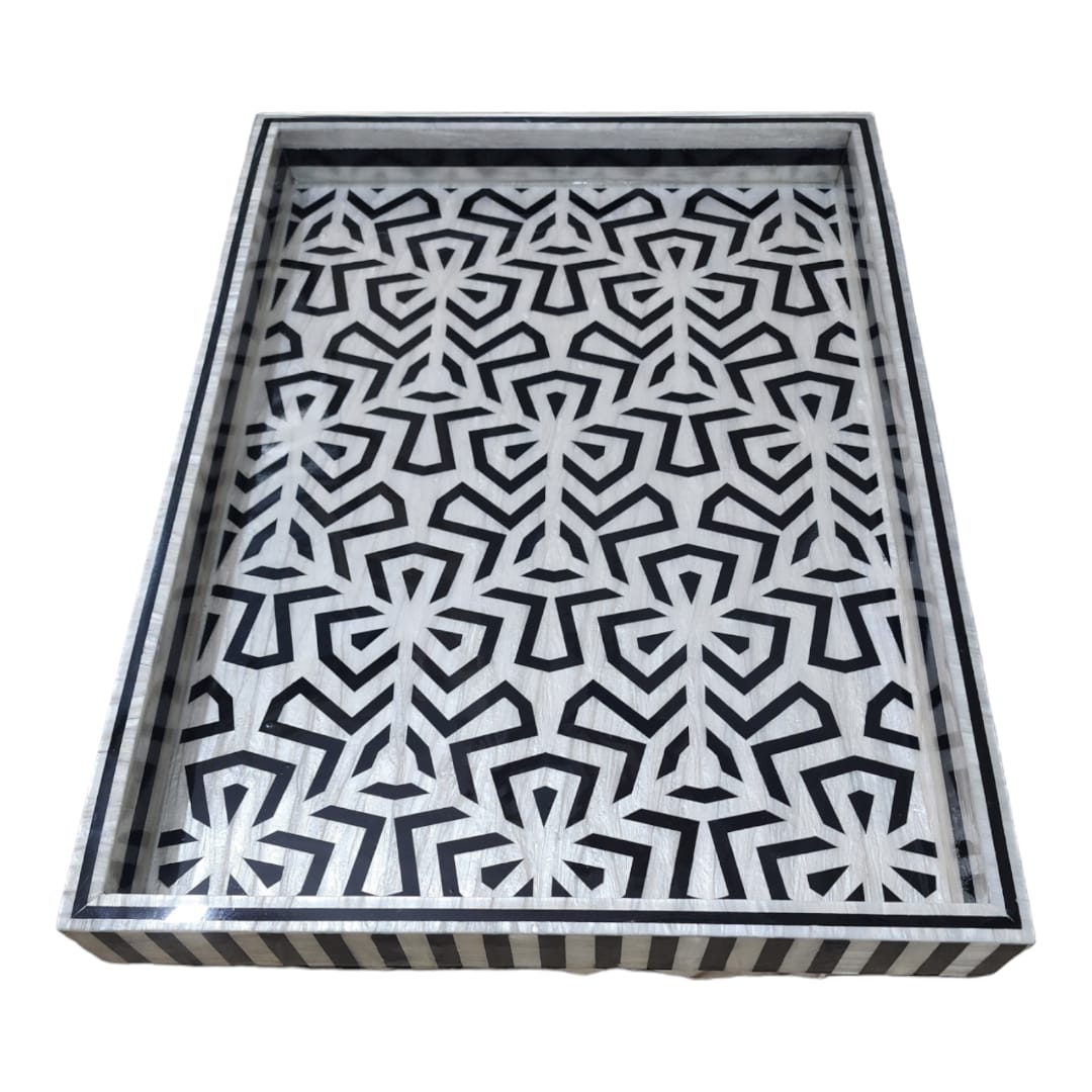 Bold Motif - White Background Mother of Pearl Tray