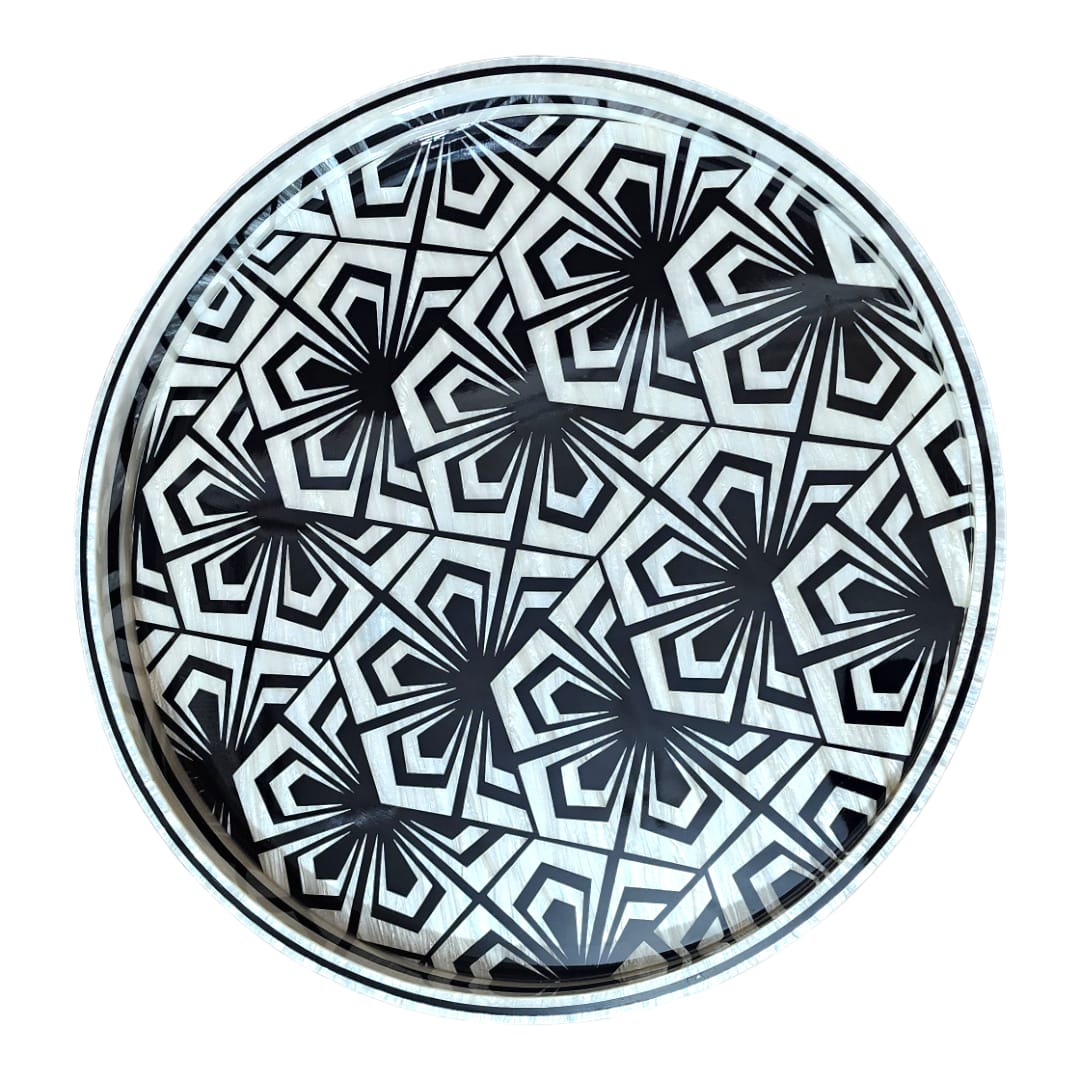 Black & Ivory Blossom Mother of Pearl Tray