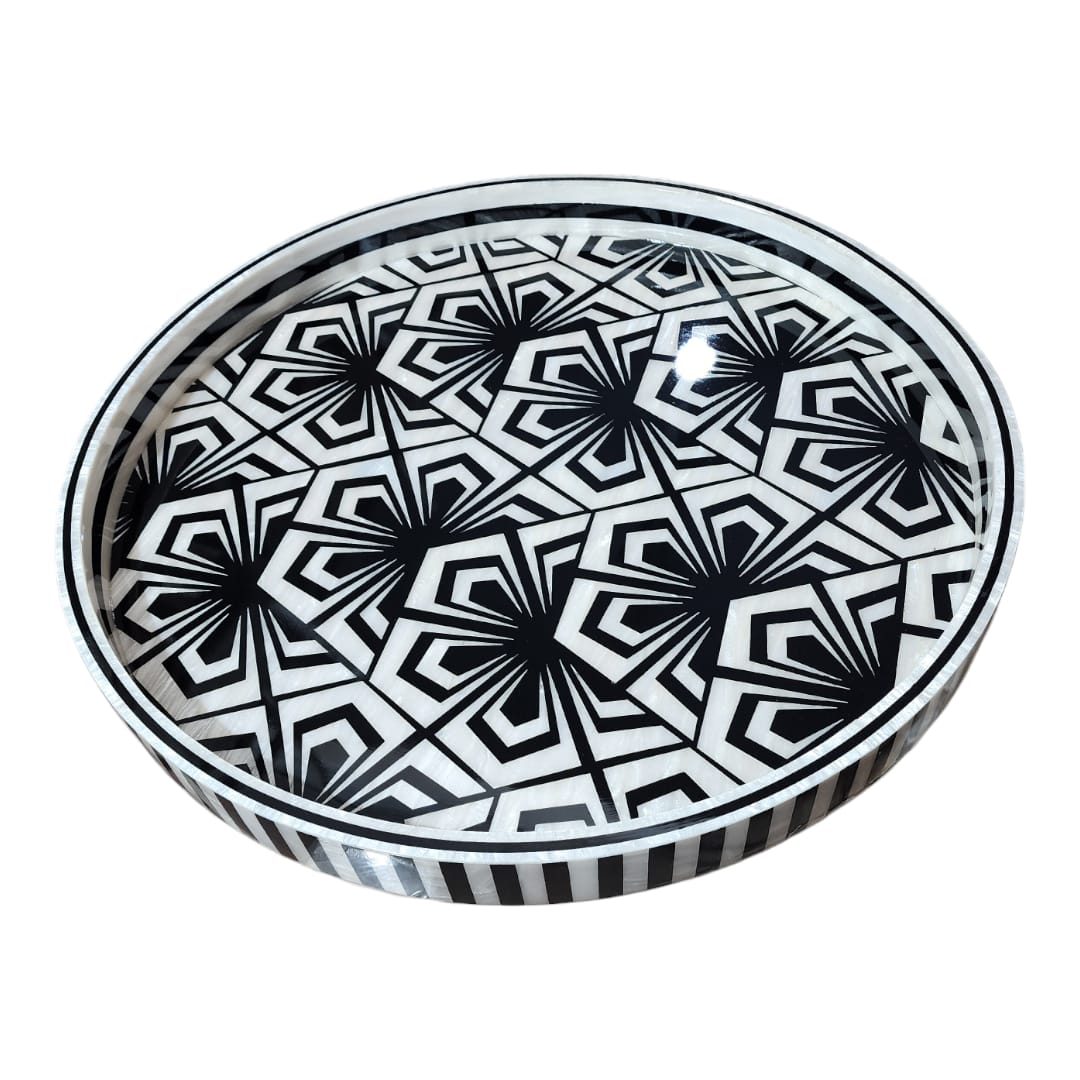 Black & Ivory Blossom Mother of Pearl Tray