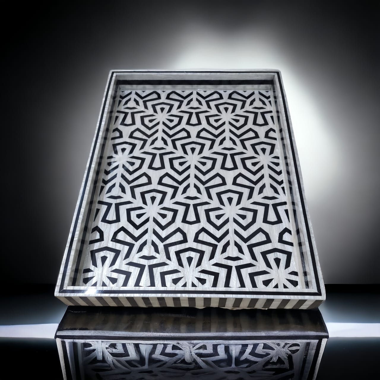 Bold Motif - White Background Mother of Pearl Tray